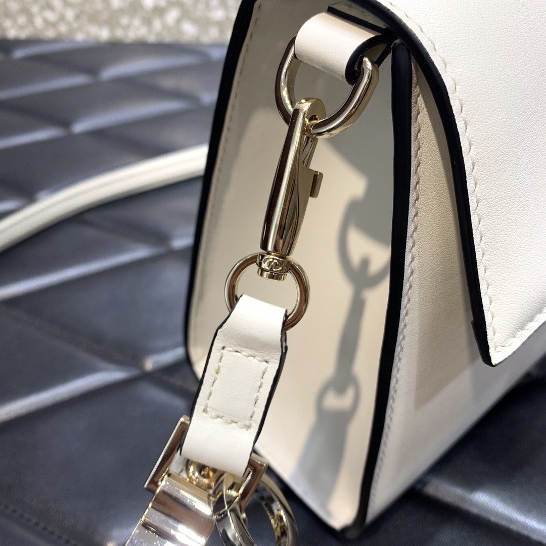 Valentino Garavani Vsling Small Handbag in Ivory Grainy Calfskin 